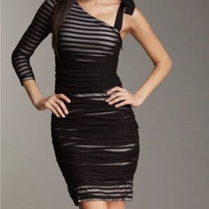 BCBGMaxAzria Black One-Shoulder Sheer-Striped Bodycon Dress
